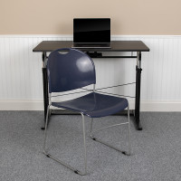 Flash Furniture RUT-188-NY-GG HERCULES Series 880 lb. Capacity Navy Ultra-Compact Stack Chair with Silver Powder Coated Frame